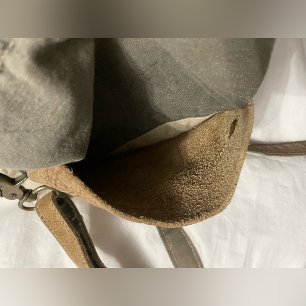 Gray Canvas and Leather Crossbody Bag with Tan Trim - Picture 11 of 14